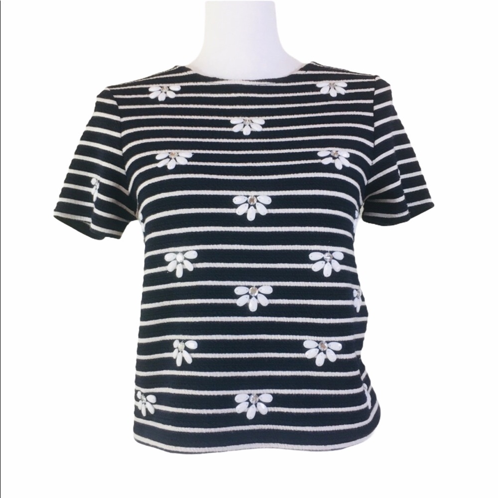 Miss Selfridge Striped Beaded Knit Top‎ Sz 2